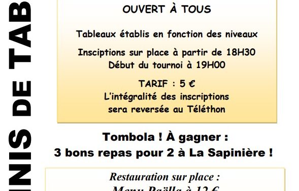 Tournoi du Téléthon – Vendredi 14 novembre à 19h